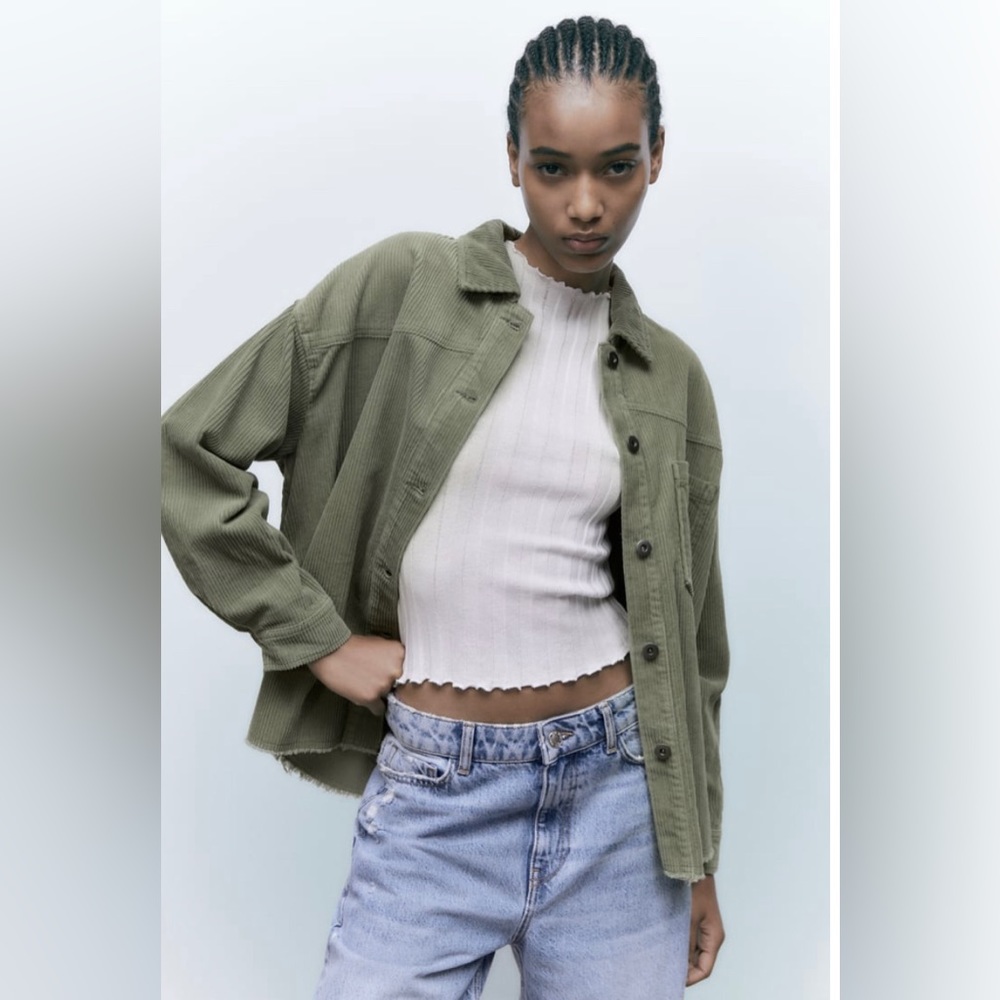 Zara Short Corduroy Overshirt with Pocket